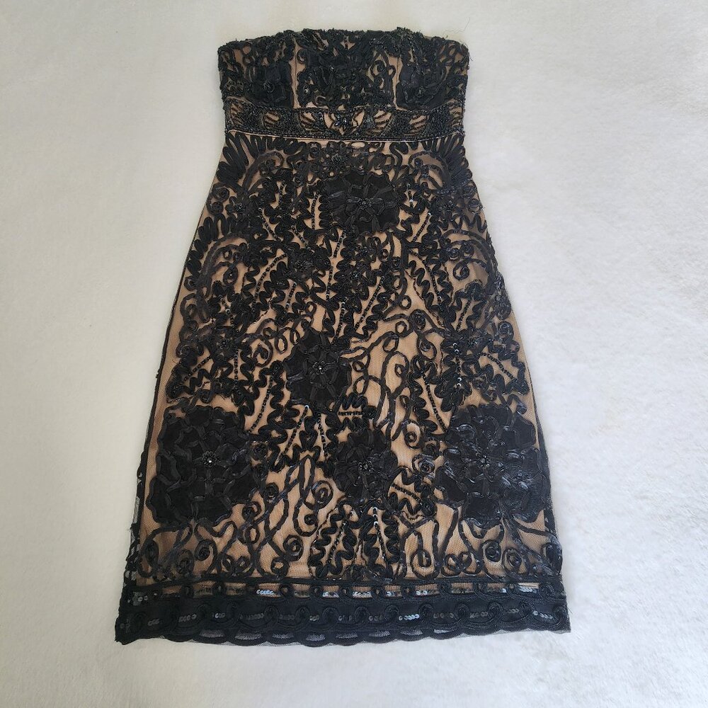 Sue Wong Nocturne Black Beaded Lace Strapless Sheath Dress Size 2